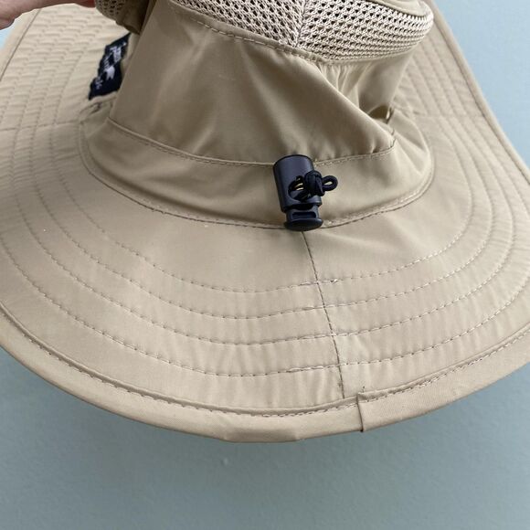 Panama Jack Hat Wide Brim Safari Boonie Mesh Vent Flap Strap Back Tan Mens S/M - Picture 7 of 12